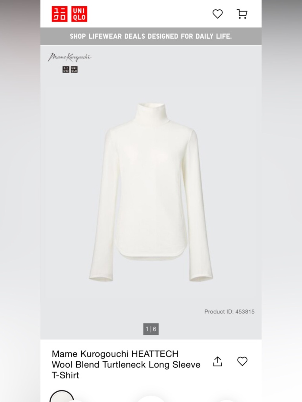Uniqlo Kurogouchi heatteck Women’s wool blend Cream Turtleneck Long-Sleeve Top